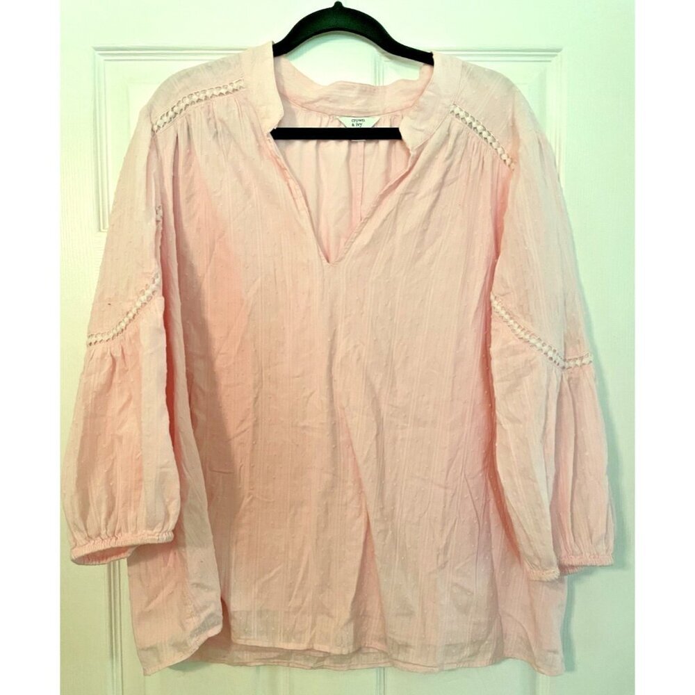 Crown and ivy top 2x pink blouse Lightweight Boho Peasant 3/4 sleeve‎ layered